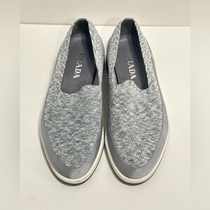 Prada Men's Gray Knit Slip-On Loafers